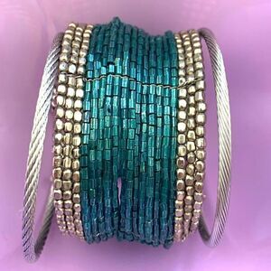 Vintage Handmade Green Tube bead bracelet and Cable bracelets - SET of 3